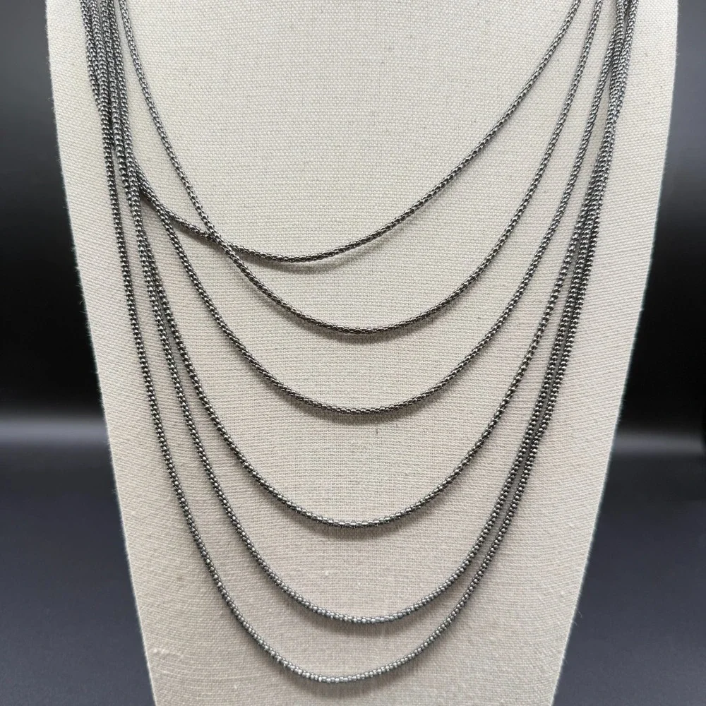 Multi Strand Silver Tone Chain Necklace Layered Draped Knot Statement Jewelry